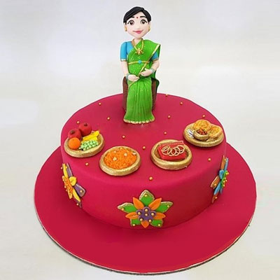 "Seemantham (Baby Shower) theme Fondant Cake (4 kg) - Click here to View more details about this Product
